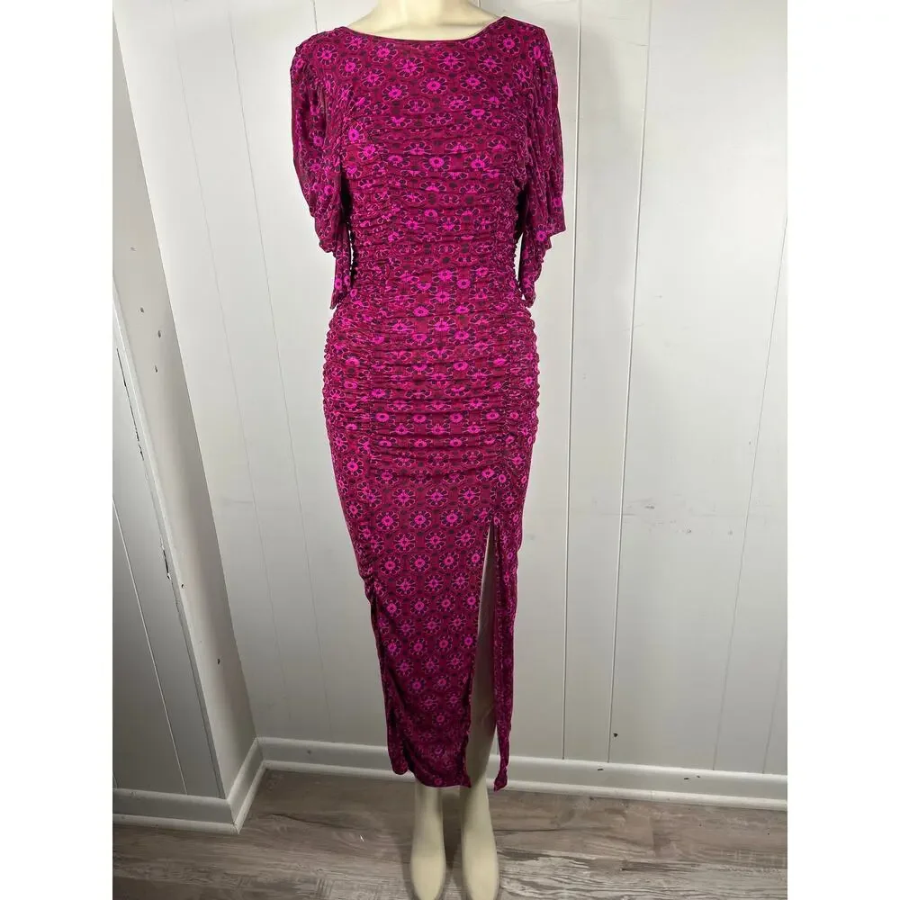 Free People Briella Midi Dress in Fuchsia Combo NWOT Size XS
